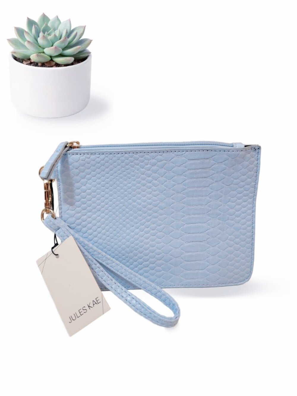 Jules Kae Snake-Embossed Blue Wristlet Clutch • NWT